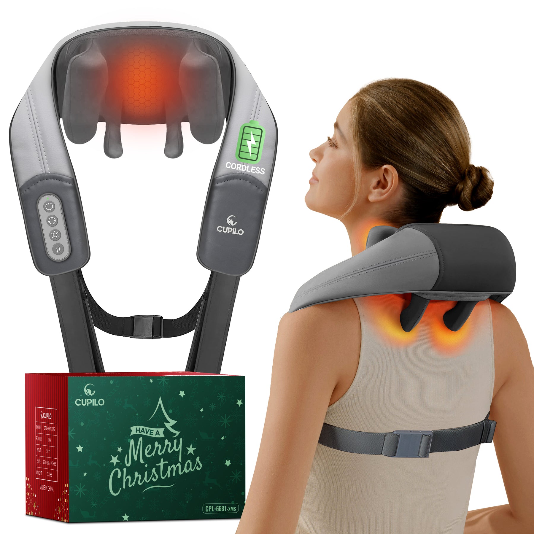 CuPiLo Shiatsu Neck Massager with Heat - Gift for Christmas - CPL-6681-XMS